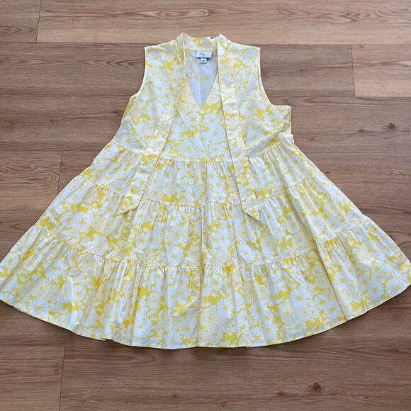 Lisa Marie Fernandez X Target Yellow Floral Tiered Trapeze Dress Sz Large - Picture 4 of 10